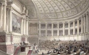 MOREY Mathieu Prosper Mathurin (1805-1878). Guizot parlant devant la Chambre des députes. Dessin à l'encre, 1844. Collection particulière. 