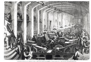 Gustave DORE. General printing works of Charles Lahure, view of the machines' gallery printing the magazine 'L'Annee Illustree'. Engraving. Musee de la Ville de Paris, Musee Carnavalet, Paris, France. © Bridgeman Education.