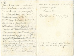 Minutes d'une lettre de François Guizot au maire de Saint-Ouen-le-Pin