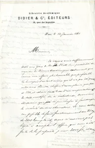 Courrier de Didier à Guizot du 12 janvier 1861