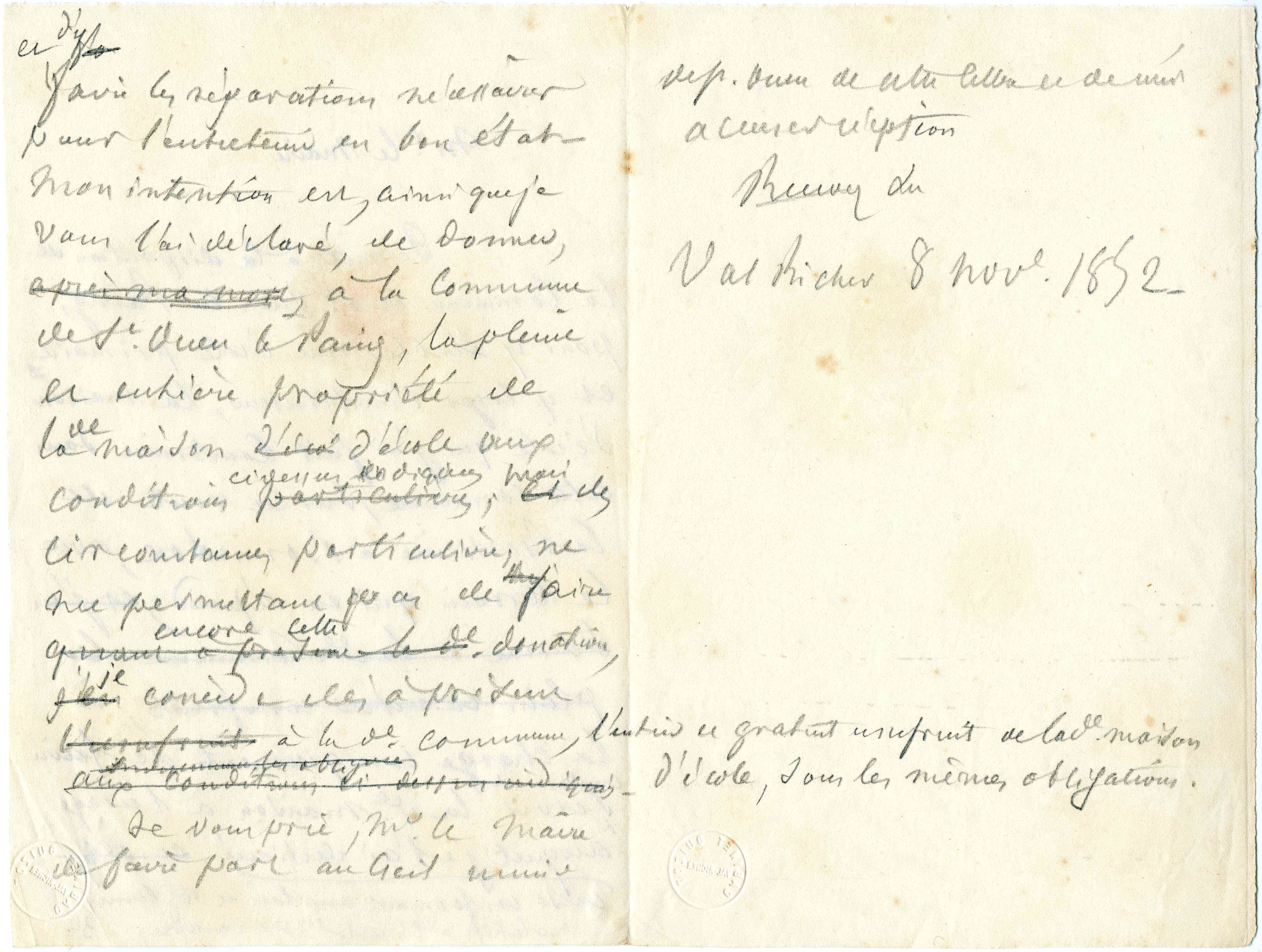 Minutes of a letter from François Guizot to the mayor of Saint-Ouen-le-Pin