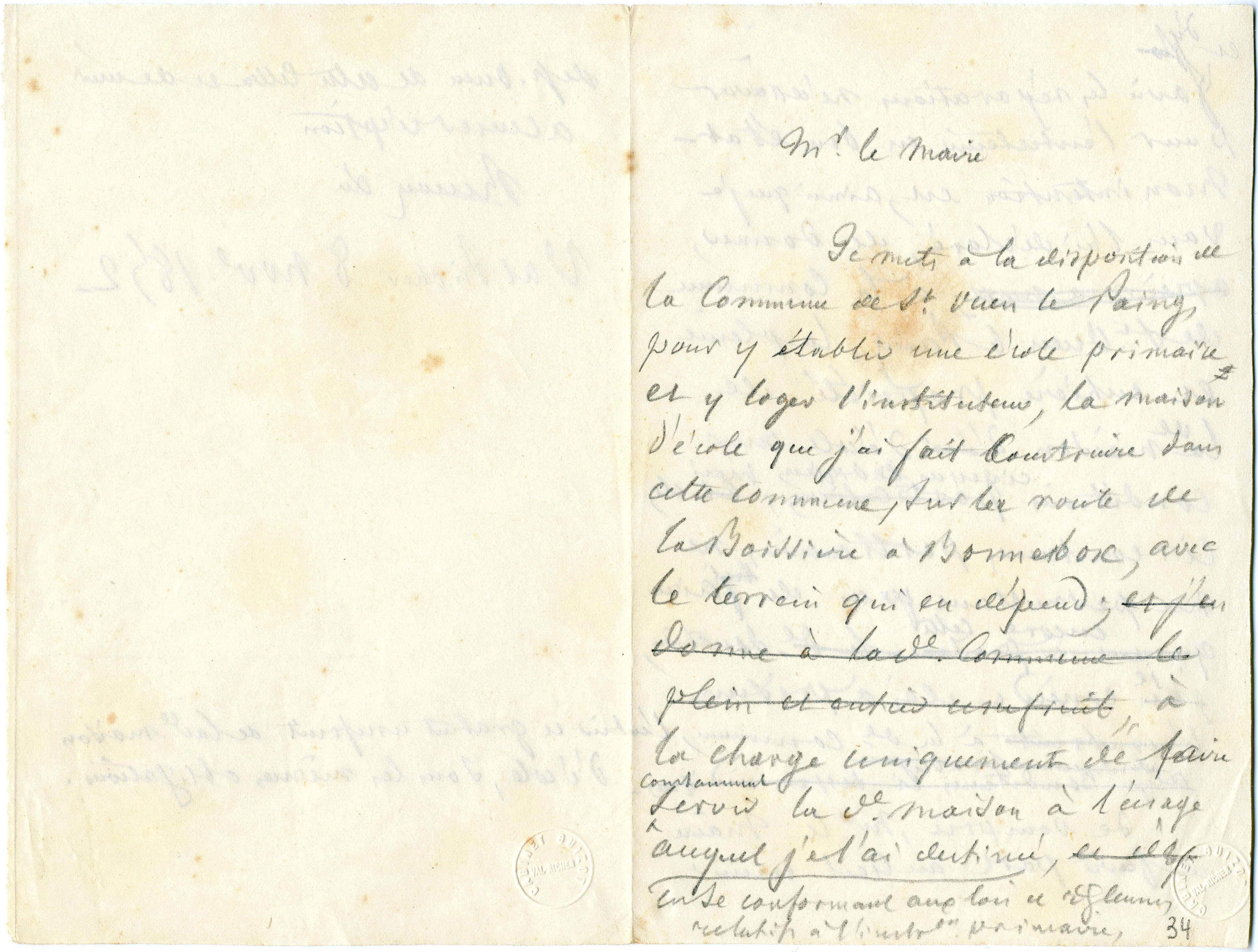 Minutes of a letter from François Guizot to the mayor of Saint-Ouen-le-Pin