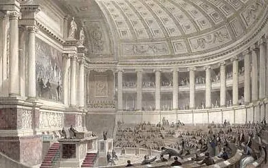 MOREY Mathieu Prosper Mathurin (1805-1878). Guizot parlant devant la Chambre des députes. Dessin à l'encre, 1844. Collection particulière.
