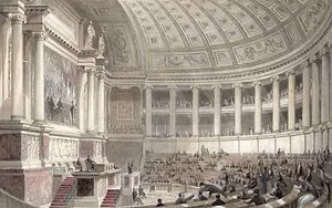 MOREY Mathieu Prosper Mathurin (1805-1878). Guizot parlant devant la Chambre des députes. Dessin à l'encre, 1844. Collection particulière.
